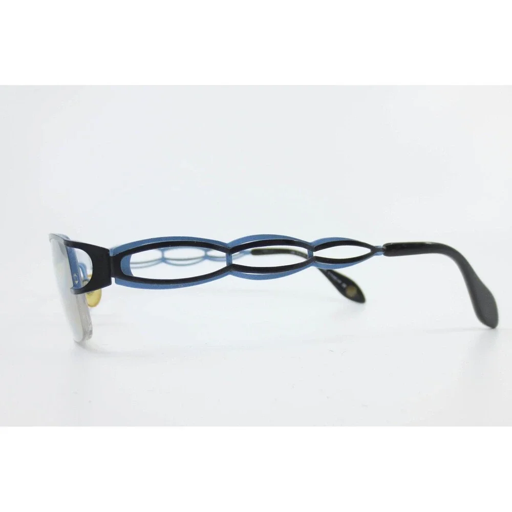 Fysh UK 3432 564 Black Blue Rectangular Semi Rimless Eyeglasses Frames 51-19-135